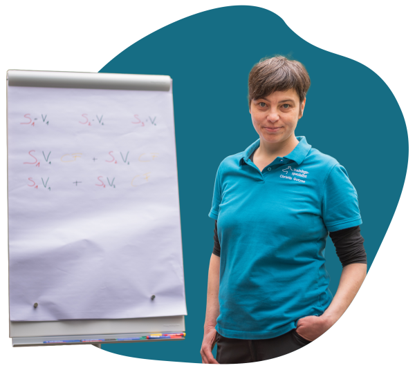 Hundetrainer Coach Christin am Flipchart in einem Seminar für Hundetrainer